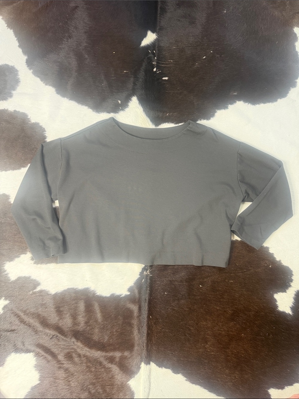 bryn Walker charcoal gray knit top with crew neckline